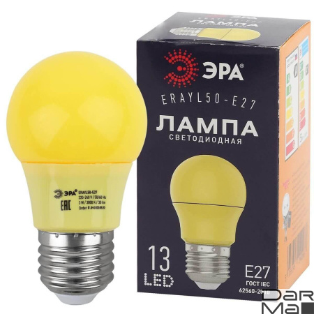 Лампа светодиодная ЭРА E27 3W 3000K желтая ERAYL50-E27 Б0049581