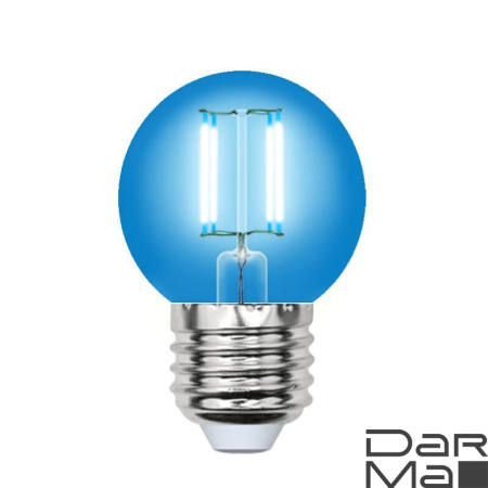 Лампа светодиодная филаментная Uniel E27 5W синяя LED-G45-5W/BLUE/E27 GLA02BL UL-00002990