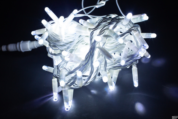 LED Гирлянда-нить (дюраплей) 10 м Белый 100 LED, флэш белый  Каучук 12V