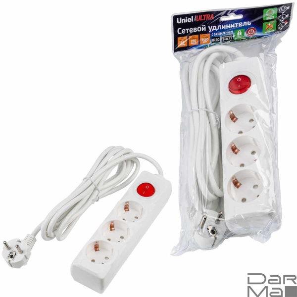 Удлинитель Uniel Ultra 3гн х 3м с/з S-GCU3-3B White UL-00010016
