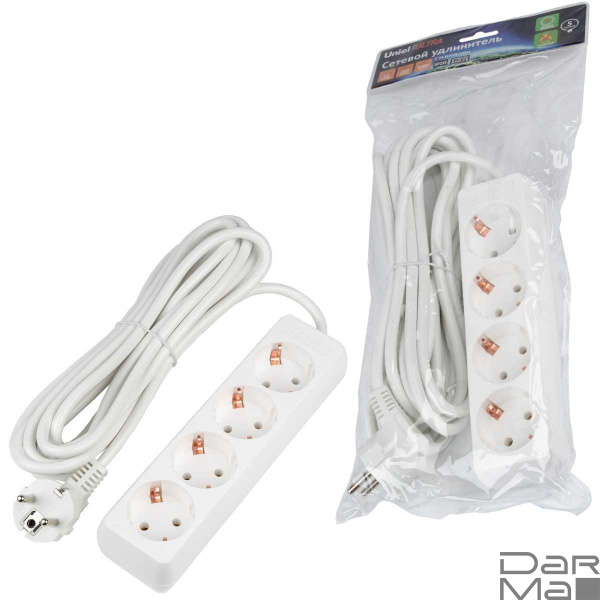 Удлинитель Uniel Ultra 4гн х 5м с/з S-GCU4-5 White UL-00010007