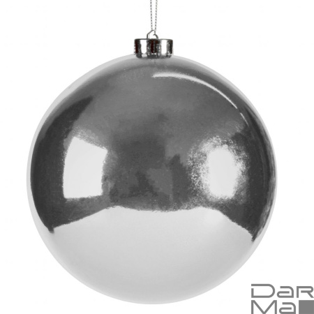 Елочный пластиковый шар 25см Серебряный глянцевый