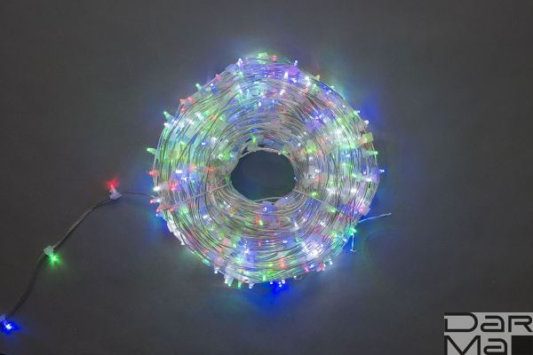 Клип Лайт 100м Мульти 1000 LED ФИКСИНГ шаг 10 см прозр. пров.100 м  БЕЗ КОЛПАЧКА