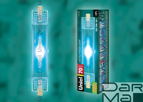 Лампа металлогалогеновая Uniel R7s 70W прозрачная MH-DE-70/BLUE/R7s 04847