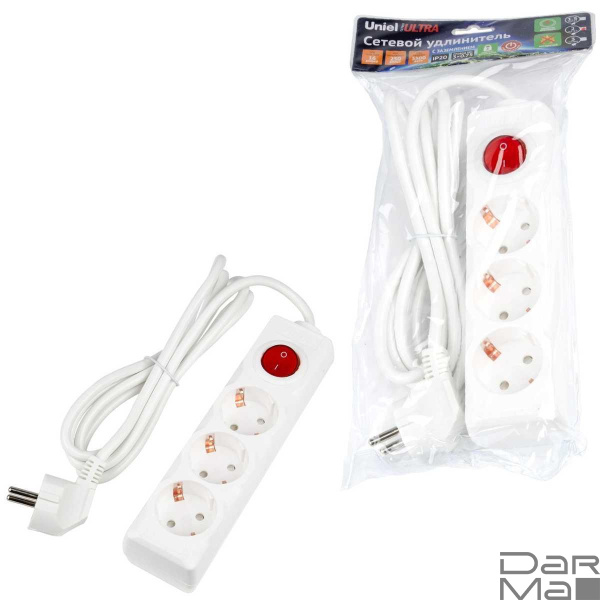 Удлинитель Uniel Ultra 3гн х 2м с/з S-GCU3-2B White UL-00010015
