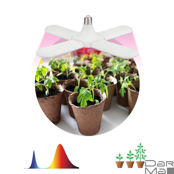 Лампа светодиодная для растений ЭРА E27 18W 2370K прозрачная Fito-36W-RB-E27-Fold Б0053289