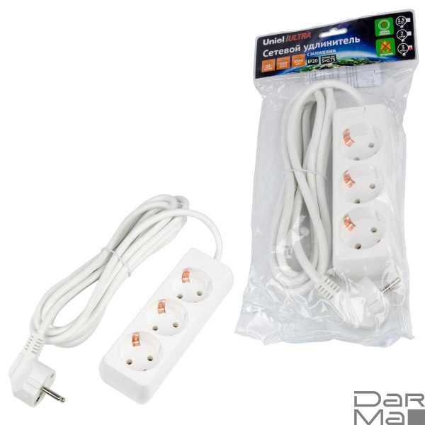 Удлинитель Uniel Ultra 3гн х 3м с/з S-GCU3-3 White UL-00010001