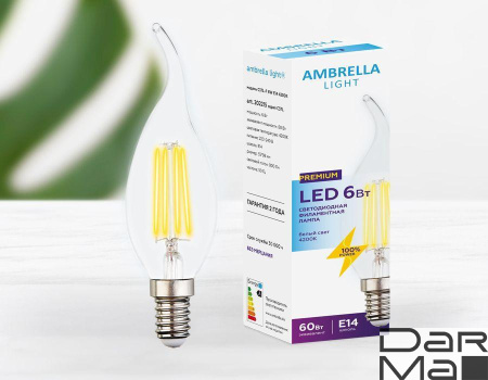 Лампа светодиодная филаментная Ambrella light E14 6W 4200K прозрачная 202215