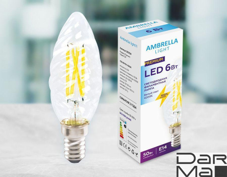 Лампа светодиодная филаментная Ambrella light E14 6W 4200K прозрачная 202124