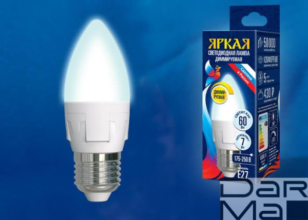 Лампа светодиодная диммируемая Uniel E27 7W 4000K матовая LED-C37 7W/4000K/E27/FR/DIM PLP01WH UL-00004295