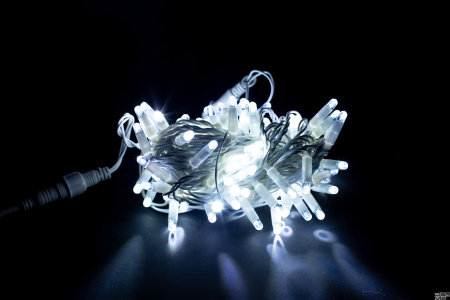 LED Гирлянда-нить (дюраплей) 10 м Белый 100 LED, флэш белый  Каучук 12V