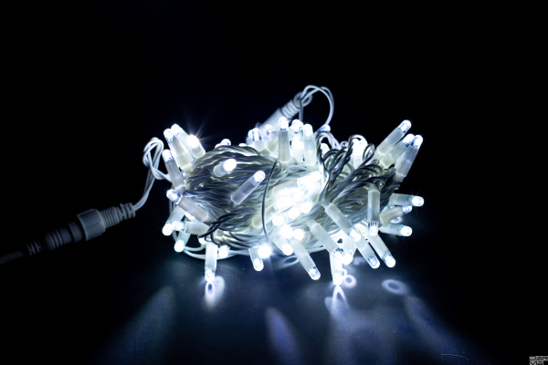 LED Гирлянда-нить (дюраплей) 10 м Белая 100 LED, флэш белый  Каучук б/провода