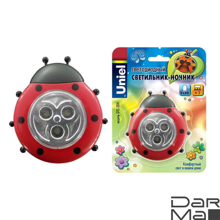 Светодиодный светильник Uniel DTL-354 Божья Коровка/Red/3LED/3AAA 07717