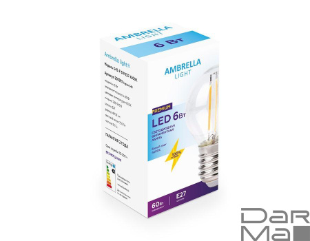 Лампа светодиодная филаментная Ambrella light E27 6W 4200K прозрачная 203915