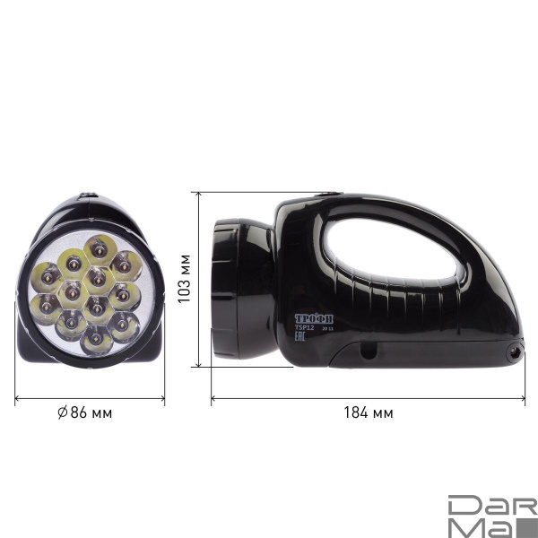 Фонарь-прожектор светодиодный ЭРА Трофи аккумуляторный 184х103х86 78 лм TSP12 C0045551