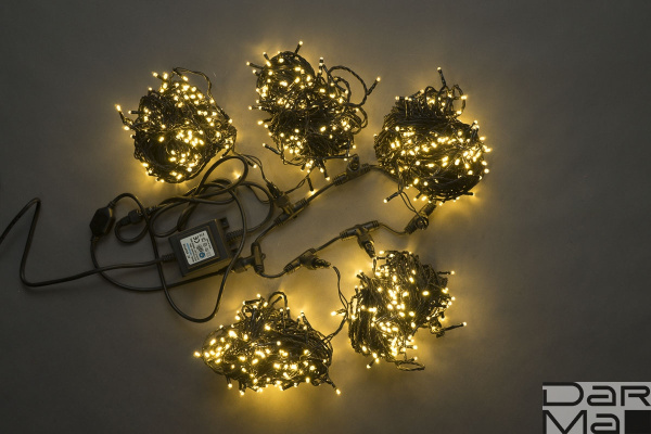 LED-PLS-200*5-20M*5-24V-WW/BL (20) 5 нит., белый теплый на черном проводе с 230V/24V/80W трансф