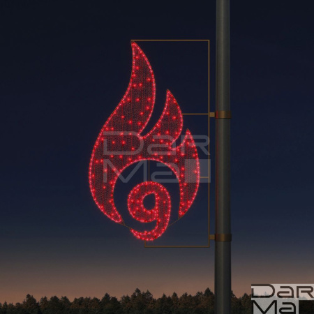 Светодиодная консоль DarMa "9 и пламя" на металлокаркасе, цвет:красный,красный деконет,155см х 86см