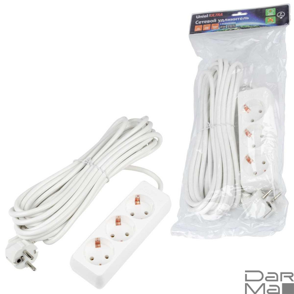 Удлинитель Uniel Ultra 3гн х 7м с/з S-GCU3-7 White UL-00010003