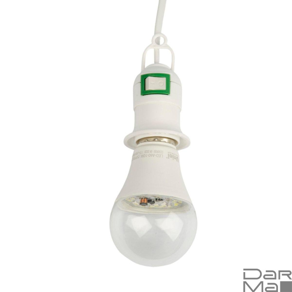 Патрон подвесной с выключателем и штепсельной вилкой Uniel DLC-P-T50B/E27 2M White UL-00007434