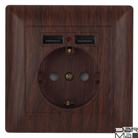 Розетка ЭРА Intro Solo Schuko P+E 16A 250V со шторками 2хUSB венге 4-410-10 Б0043408
