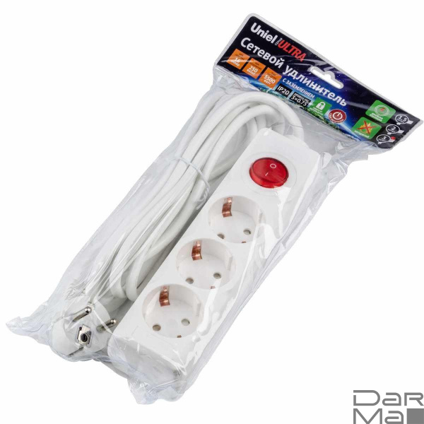 Удлинитель Uniel Ultra 3гн х 3м с/з S-GCU3-3B White UL-00010016