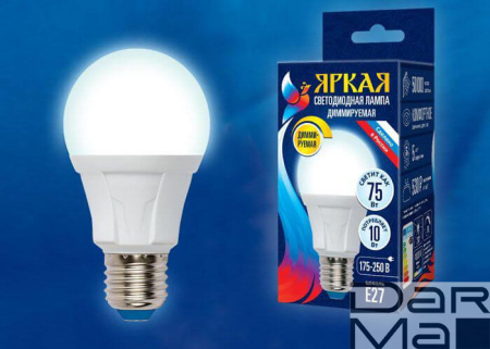 Лампа светодиодная диммируемая Uniel E27 10W 4000K матовая LED-A60 10W/4000K/E27/FR/DIM PLP01WH UL-00004286