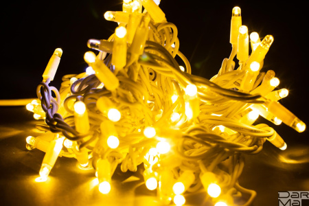 LED Гирлянда-нить (дюраплей) 10 м Белая теплая 100 LED, флэш белый  Каучук б/провода