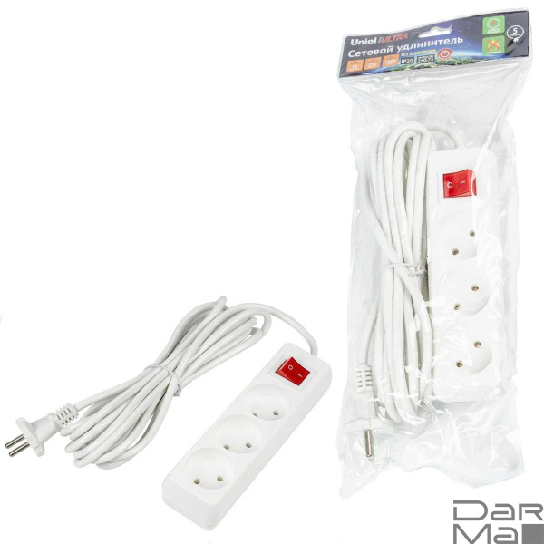 Удлинитель Uniel Ultra 3гн х 5м б/з S-CU3-5B White UL-00009996