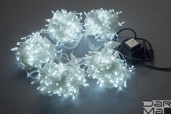 LED-PLS-200*5-20M*5-24V-W/C-F(W) (20) 5 нит., белый c F(W) на прозр. пров. с 230V/24V/60W трансф