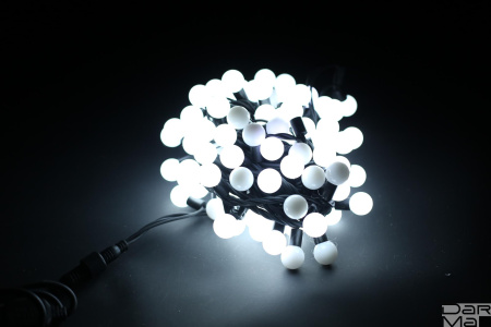 Гирлянда LED Шарики Белая 10м ф23мм Флеш Каучук черный провод