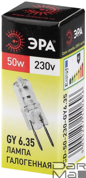 Лампа галогенная ЭРА GY6.35 50W 2700K прозрачная GY6.35-JCD-50W-230V C0027374