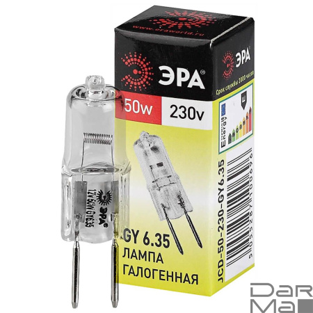 Лампа галогенная ЭРА GY6.35 50W 2700K прозрачная GY6.35-JCD-50W-230V C0027374