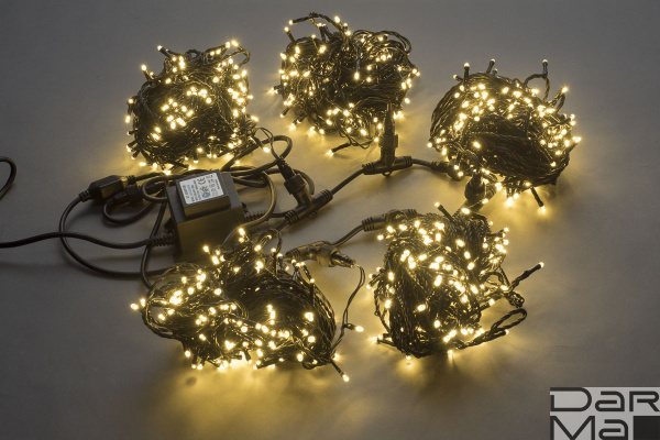 LED-PLS-200*5-20M*5-24V-WW/BL (20) 5 нит., белый теплый на черном проводе с 230V/24V/80W трансф