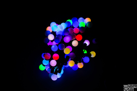 Гирлянда LED Шарики RGB быстрый 10м ф23мм 10м Флеш Каучук черный провод