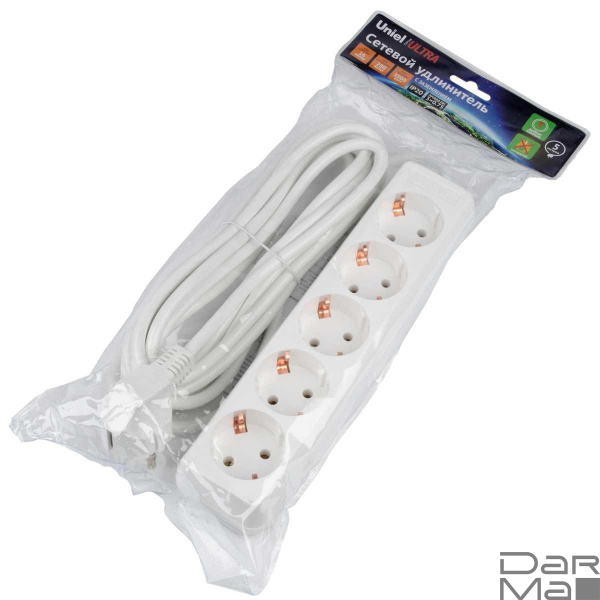 Удлинитель Uniel Ultra 5гн х 5м с/з S-GCU5-5 White UL-00010009