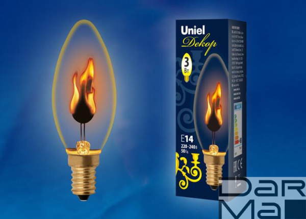 Лампа накаливания Uniel E14 3W золотистая IL-N-C35-3/RED-FLAME/E14/CL UL-00002981
