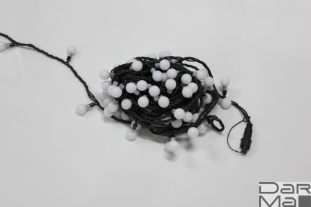 Гирлянда LED Шарики ЗЕЛЕНАЯ 10м Флеш ф23мм Каучук черный провод