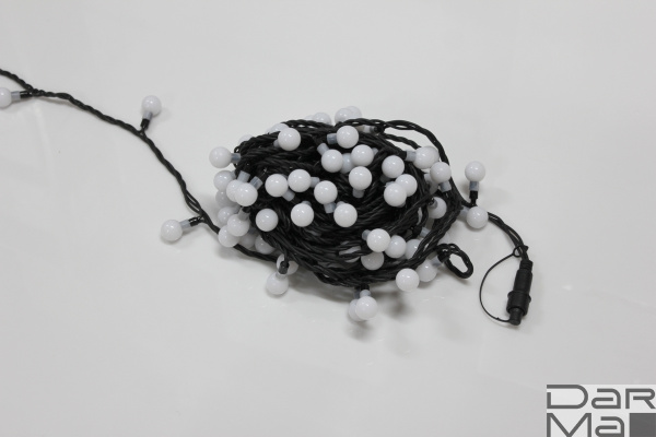 Гирлянда LED Шарики ЗЕЛЕНАЯ 10м Флеш ф23мм Каучук черный провод