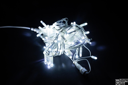 LED Гирлянда-нить (дюраплей) 10 м Белый 100 LED, флэш белый  Каучук 12V