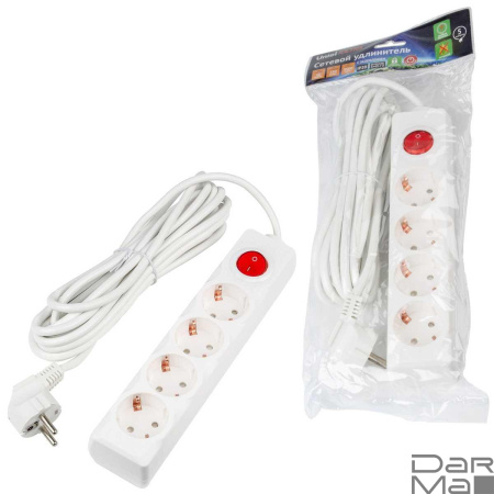 Удлинитель Uniel Ultra 4гн х 5м с/з S-GCU4-5B White UL-00010024
