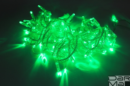 LED-PLS-100-10M-24V-G/С-W/O, зеленый/прозрачный провод, соединяемая (без силового шнура) С КОЛПАЧКОМ