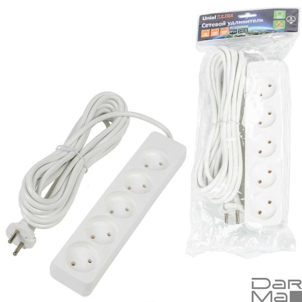 Удлинитель Uniel Ultra 5гн х 5м б/з S-CU5-5 White UL-00009991
