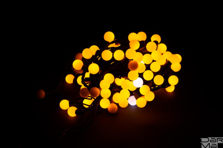 Гирлянда LED Шарики Желтая 10м Флеш ф23мм КАУЧУК черный провод