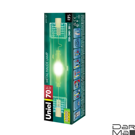 Лампа металлогалогеновая Uniel R7s 70W прозрачная MH-DE-70/GREEN/R7s 04848