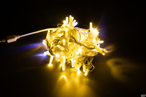 LED Гирлянда-нить (дюраплей) 10 м Белый теплый 100 LED, флэш белый  Каучук 12V