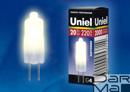 Лампа галогенная Uniel G4 20W матовая JC-220/20/G4 FR 01823