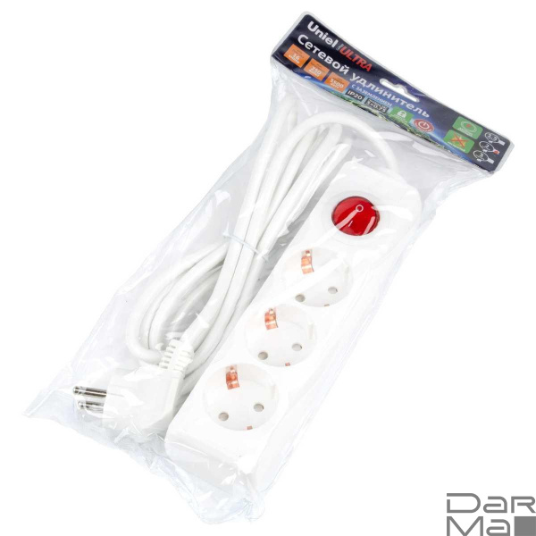 Удлинитель Uniel Ultra 3гн х 2м с/з S-GCU3-2B White UL-00010015