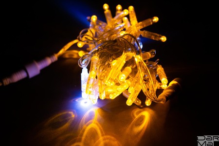 LED Гирлянда-нить (дюраплей) 10 м Желтая 100 LED, флэш белый  Каучук 12V