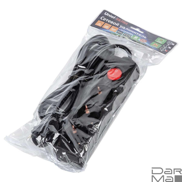 Удлинитель Uniel Ultra 3гн х 3м с/з S-GCU3-3B Black UL-00010017