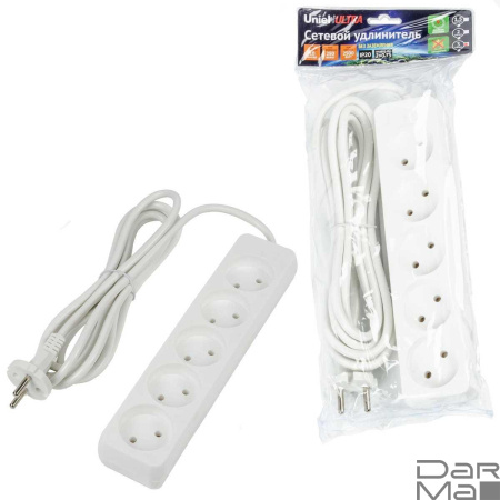 Удлинитель Uniel Ultra 5гн х 3м б/з S-CU5-3 White UL-00009990